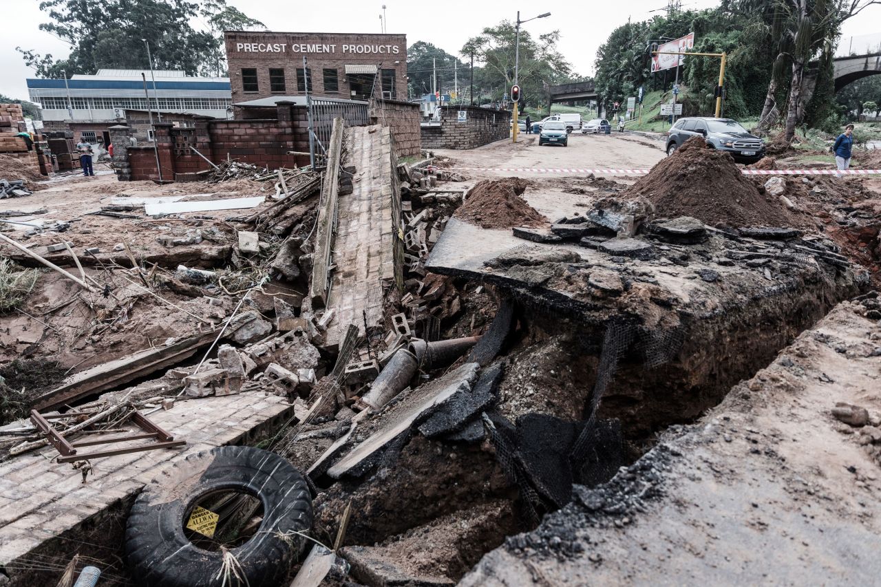 Torrential rains and flash floods leave roads destroyed in Chatsworth on April 24. 