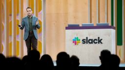 Slack CEO Stewart Butterfield speaks at his companys Frontiers conference at Pier 27 & 29 on April 24, 2019, in San Francisco, California. - Frontiers is an annual conference by Slack (collaboration hub that brings the right people, information, and tools together to get work done) that explores the future of work. (Photo by NOAH BERGER / AFP)        (Photo credit should read NOAH BERGER/AFP/Getty Images)