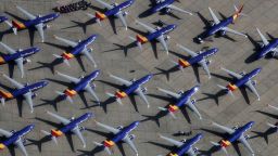 VICTORVILLE, CA - MARCH 27:  A number of Southwest Airlines Boeing 737 MAX aircraft are parked at Southern California Logistics Airport on March 27, 2019 in Victorville, California. Southwest Airlines is waiting out a global grounding of MAX 8 and MAX 9 aircraft at the airport.  (Photo by Mario Tama/Getty Images)