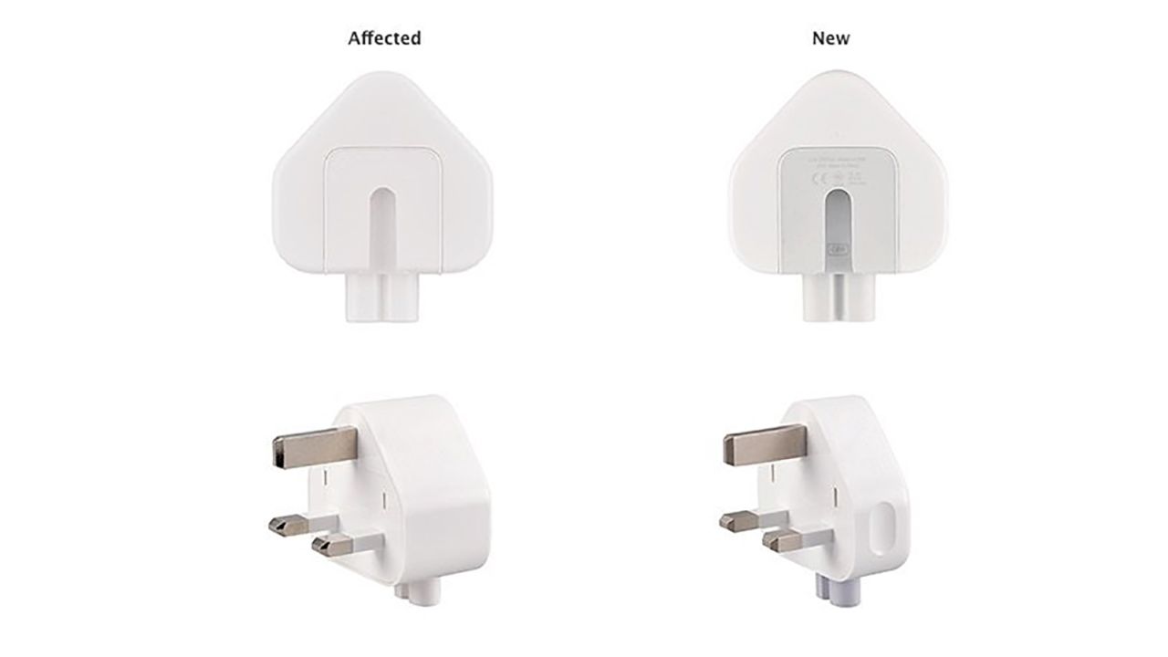 The recall affects the AC wall plug adapter sold with Macs and some iOS devices between 2003 and 2010, and a three-pronged plug included in the World Travel Adapter kit.