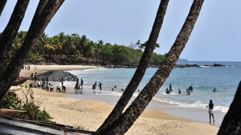 Tokeh beach near Freetown has bone-white sand.