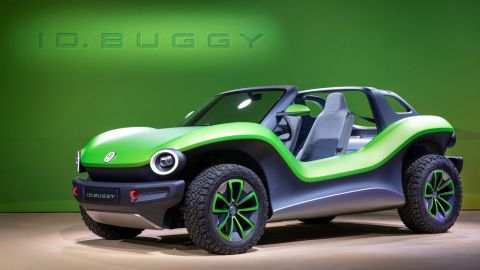 The VW ID Buggy is highly impractical but very evocative of the 1960s beach buggie.