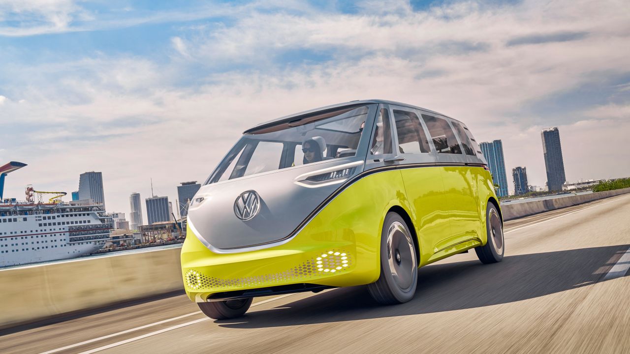 The VW ID Buzz looks like the Microbus beloved by hippies in the 1960s and early '70s. 