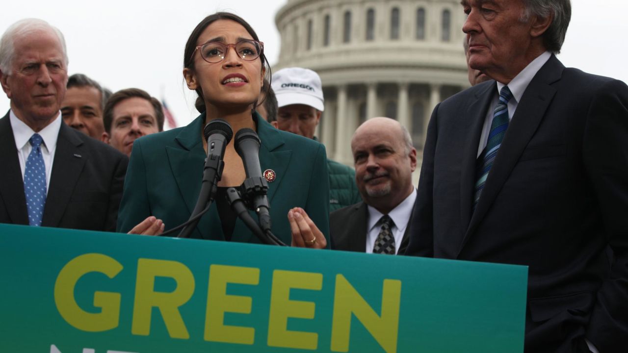 U.S. Rep. Alexandria Ocasio-Cortez at a news conference unveiling the Green New Deal resolution, February 7, 2019.