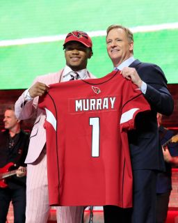 Kyler Murray, left, with NFL Commissioner Roger Goodell after he was picked #1 overall by the Arizona Cardinals in the 2019 NFL Draft.