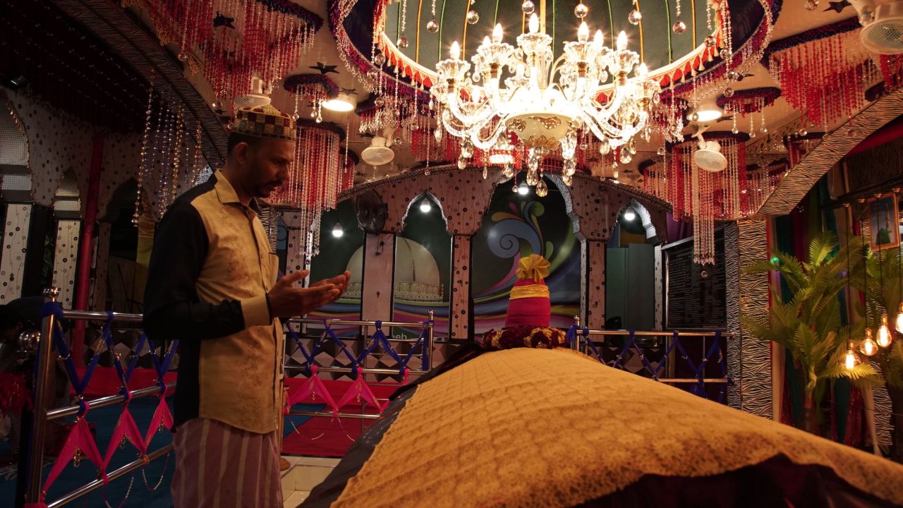 A man prays at a Sufi shrine in Kathankudi, Sri Lanka on April 24, 2019.