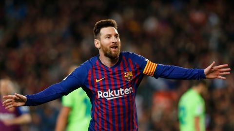 Lionel Messi celebrates his goal against Levante. 
