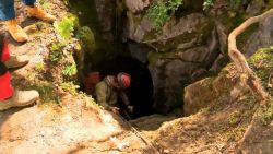Rescuers enter a cave in southwest Virginia where five men are trapped on April 28, 2019.