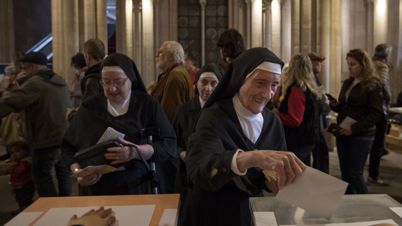 A nun votes in Barcelona on Sunday during the third Spanish general election in four years.