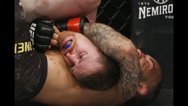 John Lineker of Brazil fights Cory Sandhagen during their bantamweight bout at UFC Fight Night at BB&T Center in Sunrise, Florida, on Saturday, April 27.