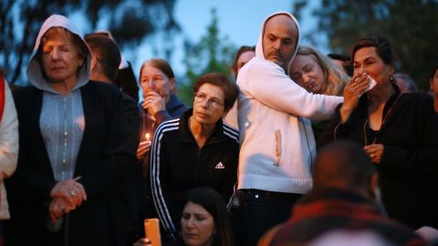Community members and congregants attend a candlelight vigil for the victim of the Chabad of Poway Synagogue shooting on April 28, 2019 in Poway, California. 