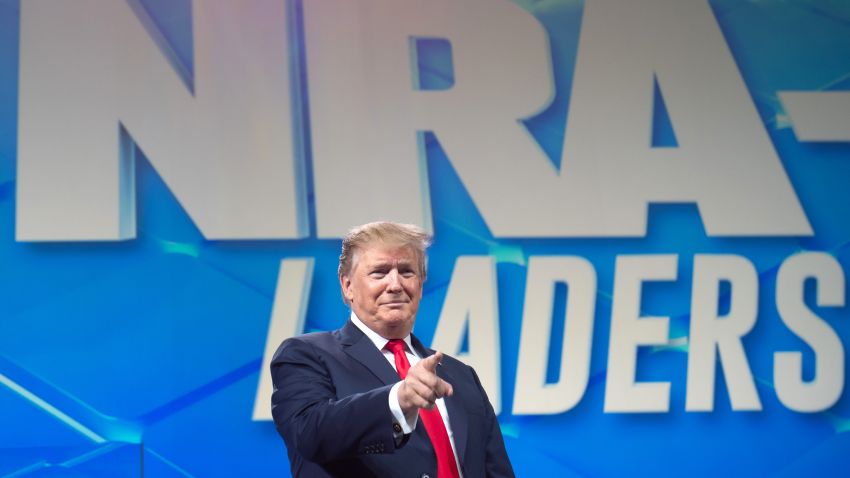 US President Donald Trump arrives to speak during the National Rifle Association Annual Meeting on April 26, 2019, at Lucas Oil Stadium in Indianapolis, Indiana. (Photo by SAUL LOEB / AFP)        (Photo credit should read SAUL LOEB/AFP/Getty Images)
