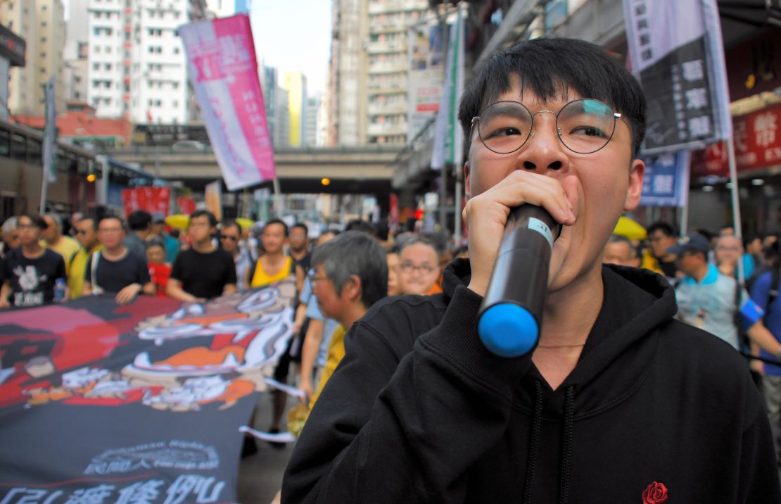 Protesters take part in a protest against the proposed extradition law on April 28, 2019 in Hong Kong. 