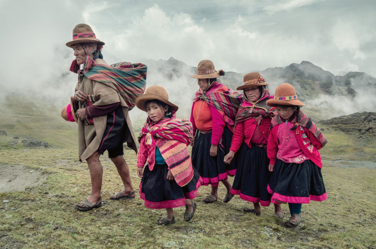 Members of the Quechua-speaking Q'ero community in Hatun Q'eros, northern Peru, in 2018. 