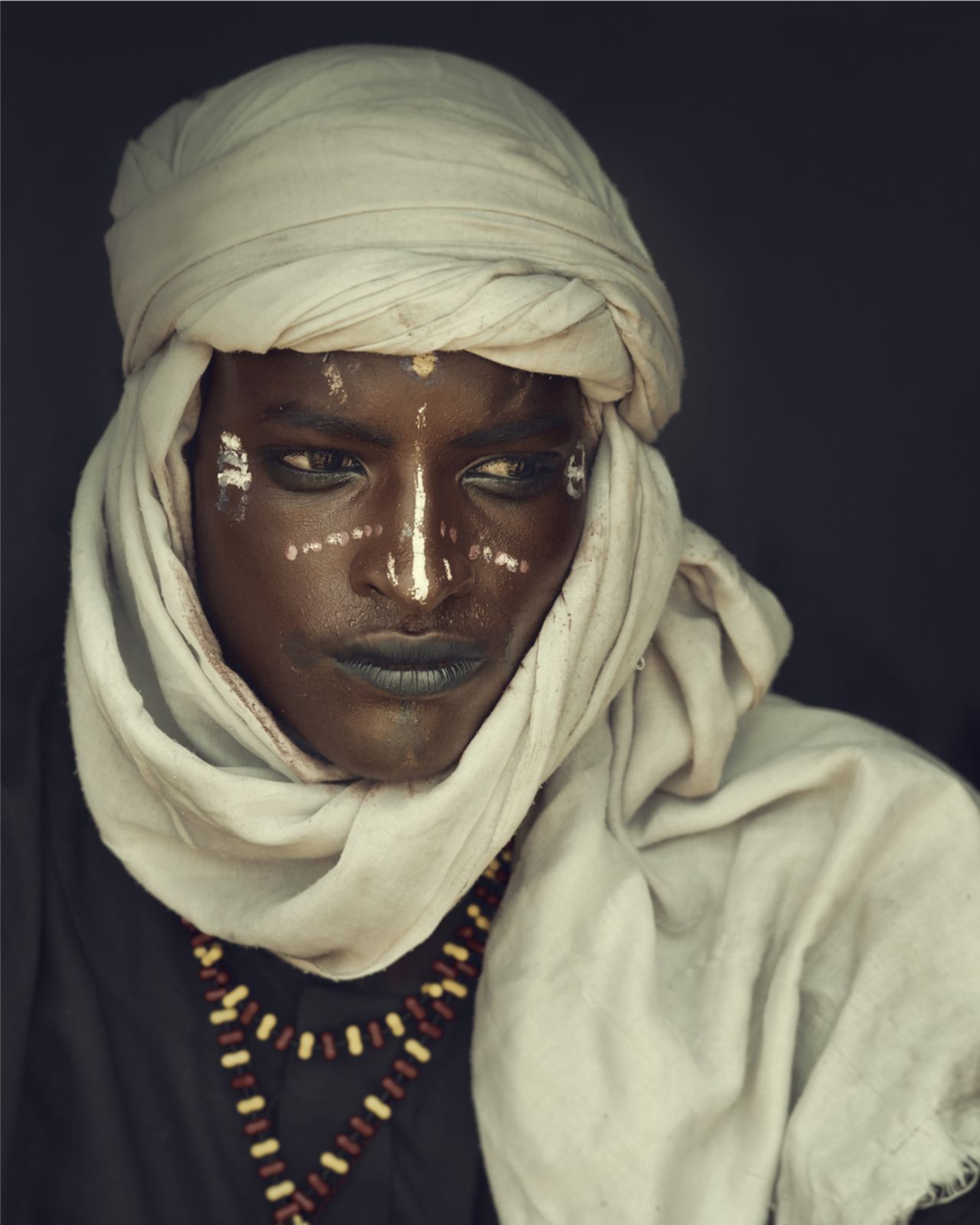 A Wodaabe man. He was photographed at the Gerewol festival (a male beauty competition) in the Chari-Baguirm region of Chad in 2016.