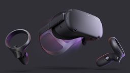Facebook's new Oculus Quest VR headset and hand controls.
