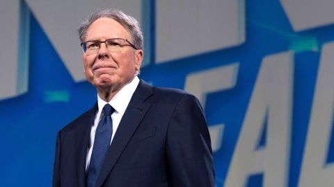 Wayne LaPierre, executive vice president and chief executive officer of the NRA, arrives prior to a speech by President Donald Trump at the National Rifle Association Annual Meeting at Lucas Oil Stadium in Indianapolis, April 26, 2019.