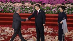 United Nations Secretary General Antonio Guterres, left, arrives to attend a welcoming banquet for the Belt and Road Forum hosted by Chinese President Xi Jinping and his wife Peng Liyuan at the Great Hall of the People on April 26, 2019 in Beijing, China. 