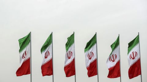 Iranian flags flying during National Army Day in front of the shrine of the late revolutionary founder Ayatollah Khomeini, just outside Tehran on April 18.