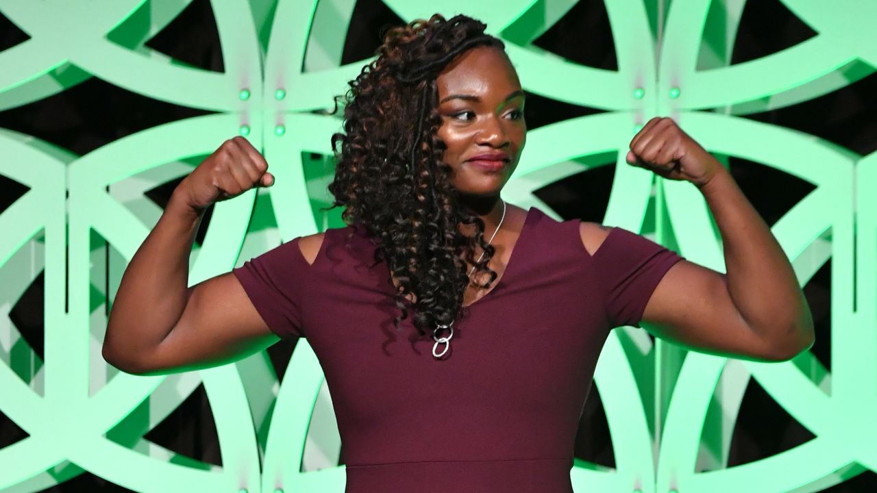 Claressa Shields speaks onstage at The Women's Sports Foundation's 39th Annual Salute To Women In Sports And The Girls They Inspire Awards Gala  in October 2018.