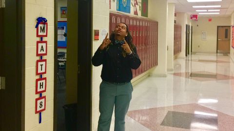 Perry celebrates the first day of school last year.