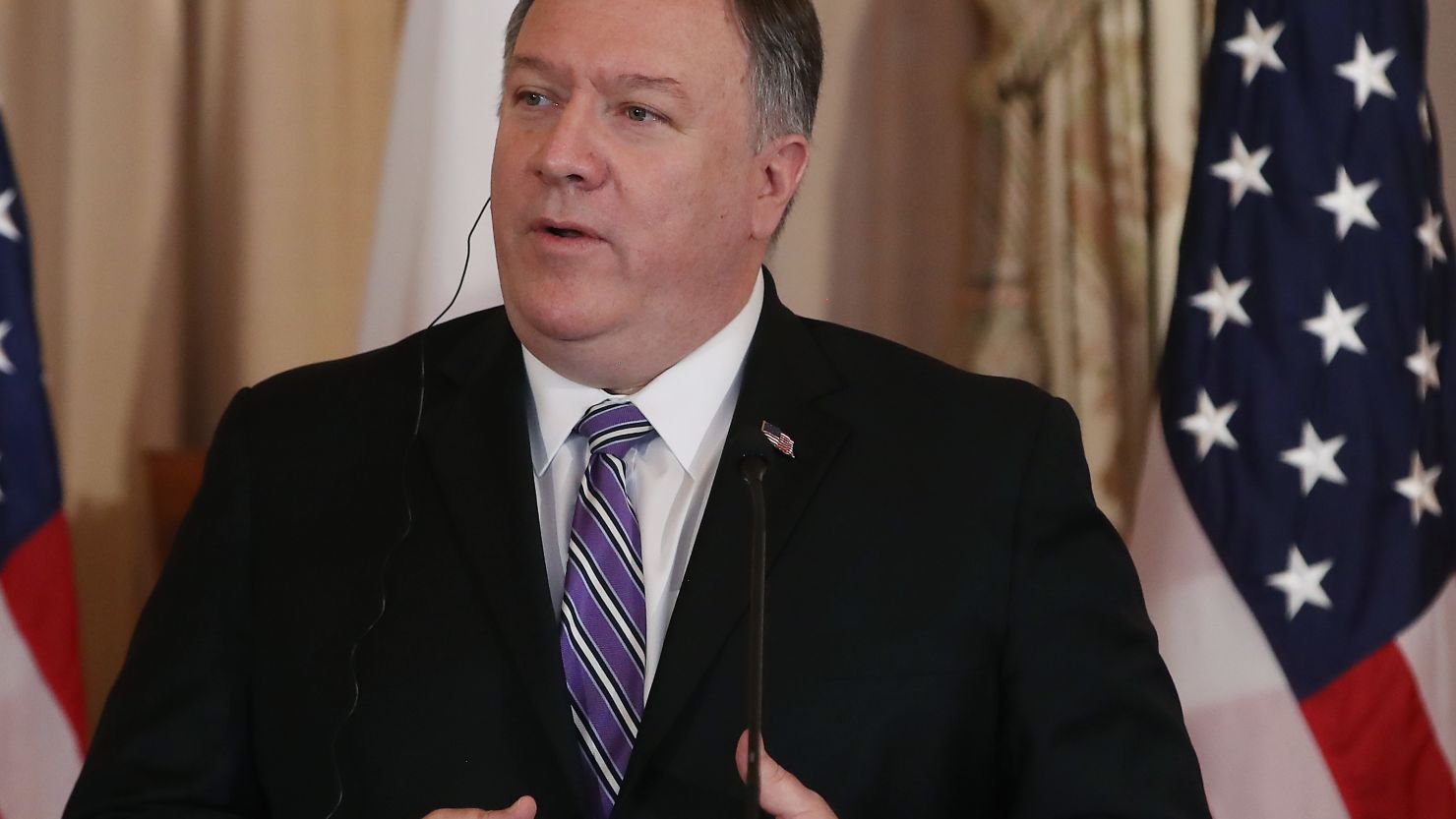 WASHINGTON, DC - APRIL 19: Secretary of State Mike Pompeo speaks during a media availability while participating in a U.S.-Japan 2+2 Ministerial at the Department of State on April 19, 2019 in Washington, DC. (Photo by Mark Wilson/Getty Images)