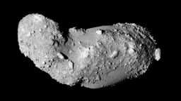 This very detailed view shows the strange peanut-shaped asteroid Itokawa. By making exquisitely precise timing measurements using ESO's New Technology Telescope a team of astronomers has found that different parts of this asteroid have different densities. As well as revealing secrets about the asteroid's formation, finding out what lies below the surface of asteroids may also shed light on what happens when bodies collide in the Solar System, and provide clues about how planets form. This picture comes from the Japanese spacecraft Hayabusa during its close approach in 2005.