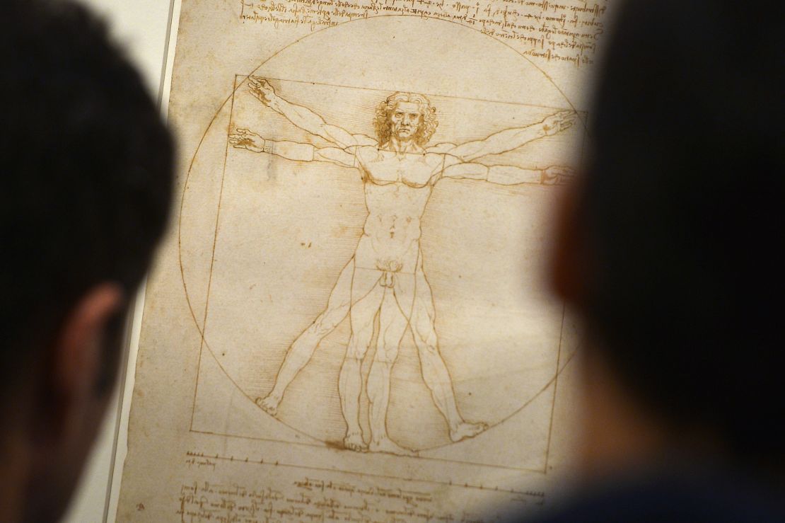 "Vitruvian Man" (1490) a drawing by Leonardo da Vinci, on show in Venice, in 2013.