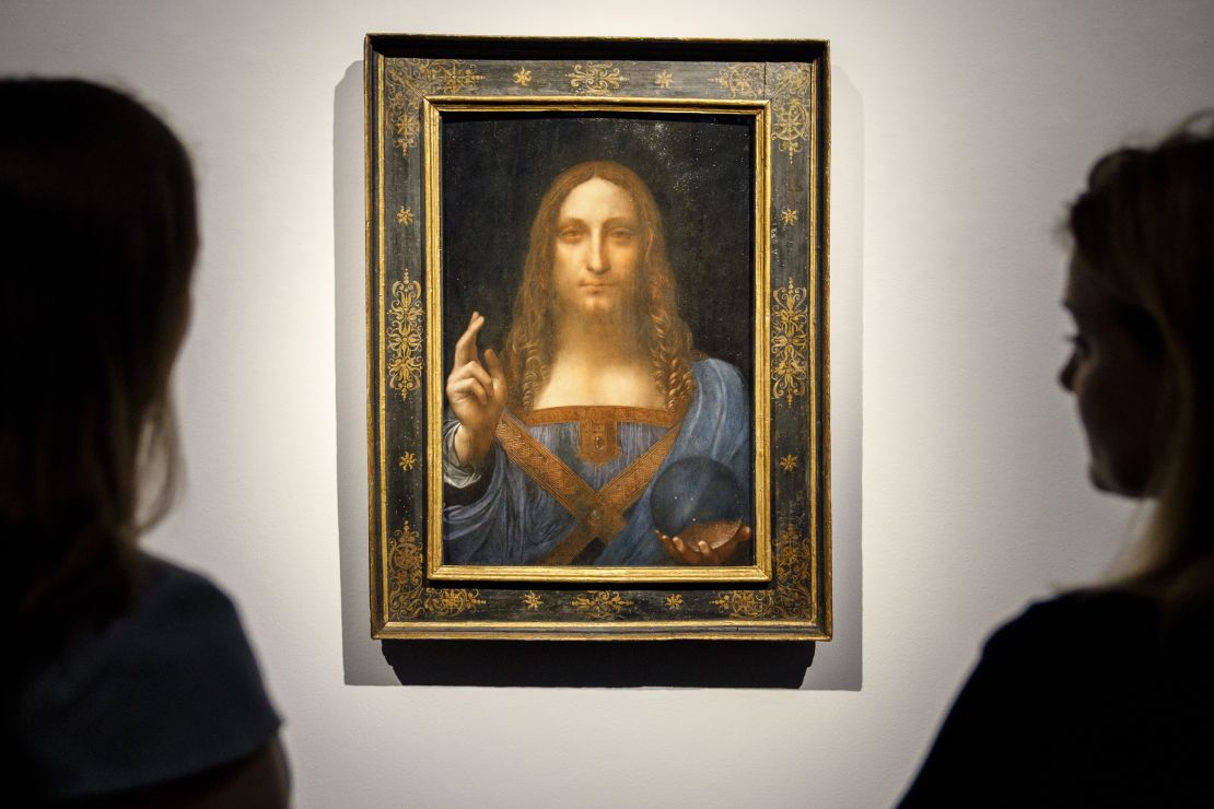 The "Salvator Mundi" on display in New York ahead of the 2017 auction.