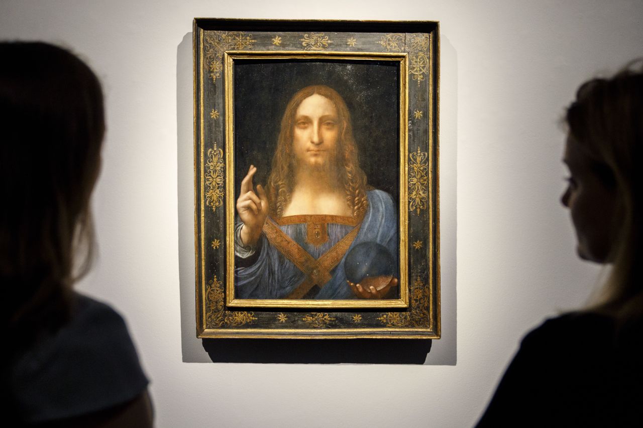 "Salvator Mundi" at the Christie's auction in 2017, in New York City.