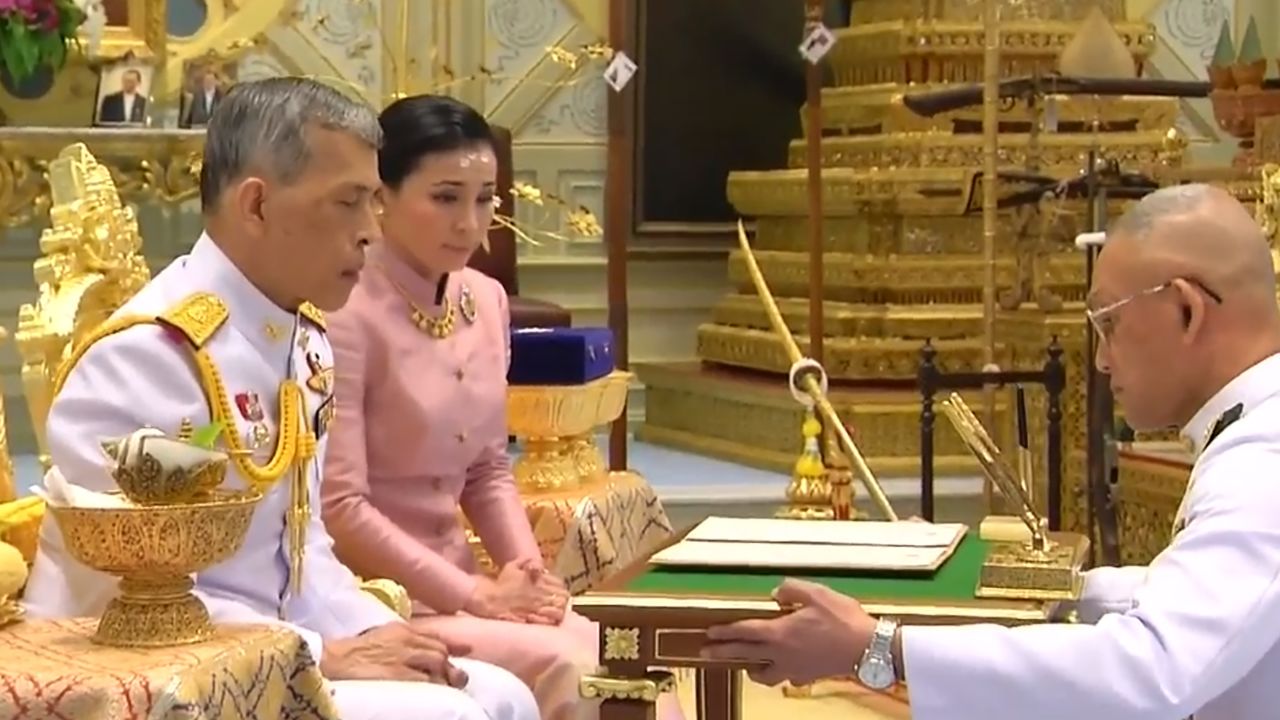 An image from Thai TV pool video on Wednesday showing the wedding ceremony of King Maha Vajiralongkorn Bodindradebayavarangkun to Suthida Vajiralongkorn Na Aydhaya in Bangkok.