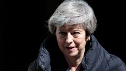 British Prime Minister Theresa May leaves Number 10 Downing Street for Prime Minister's Questions in Parliament on May 1.