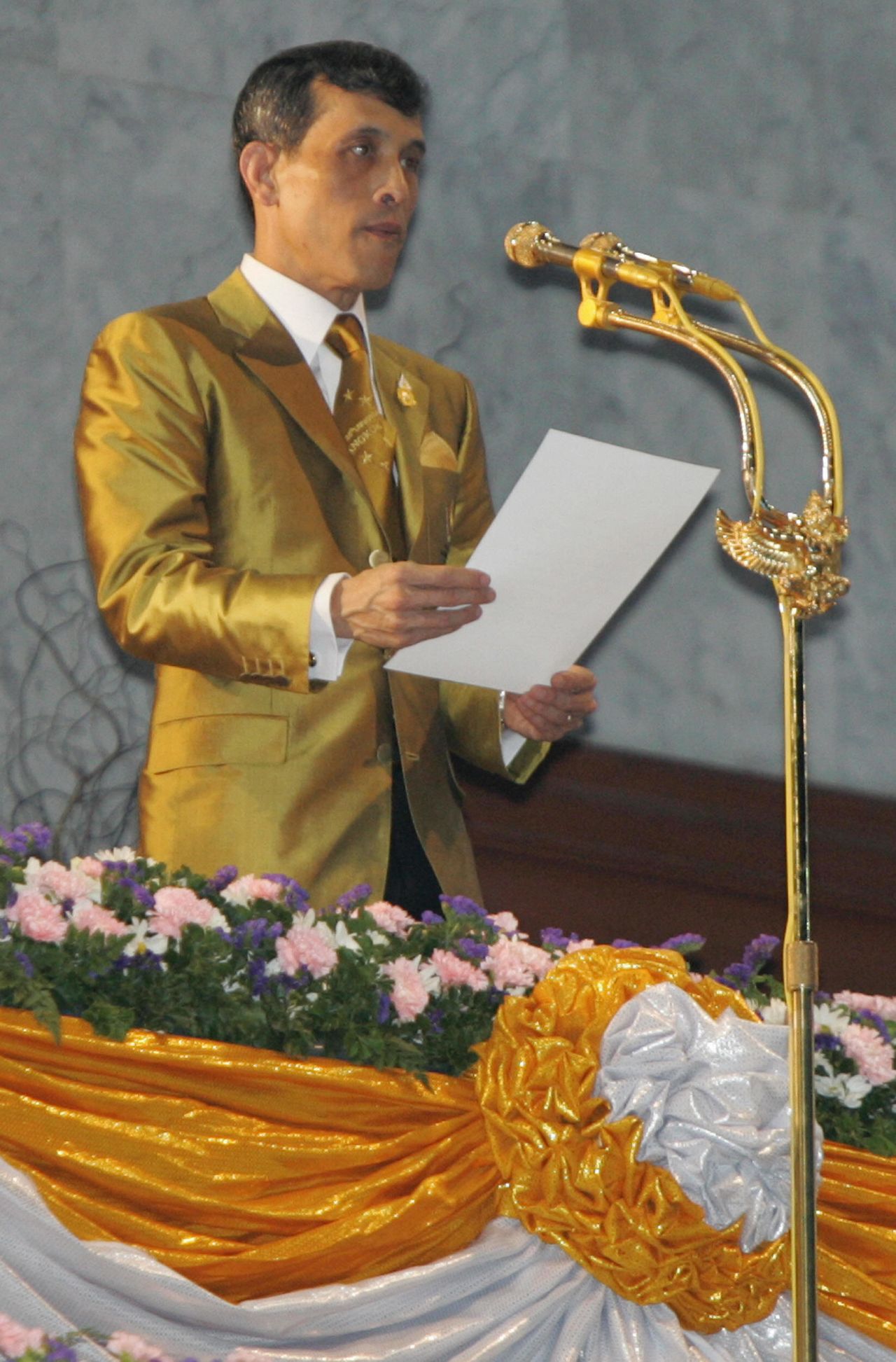 Vajiralongkorn reads a statement during the opening ceremony of the Universiade, an international sports competition that was held in Bangkok in 2007.