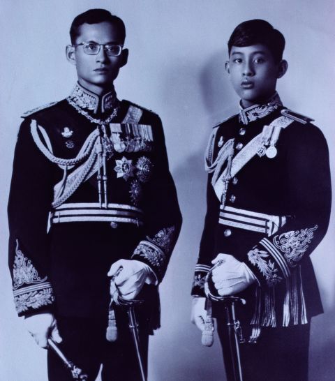 This undated photo shows Vajiralongkorn with his father.