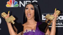 US rapper Cardi B poses in the press room during the 2019 Billboard Music Awards at the MGM Grand Garden Arena on May 1, 2019, in Las Vegas, Nevada.