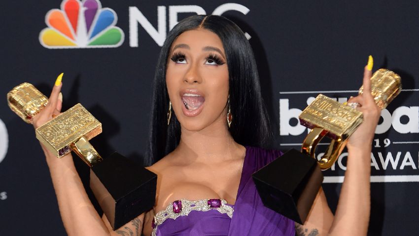 US rapper Cardi B poses in the press room during the 2019 Billboard Music Awards at the MGM Grand Garden Arena on May 1, 2019, in Las Vegas, Nevada. (Photo by Bridget BENNETT / AFP) / ALTERNATIVE CROP        (Photo credit should read BRIDGET BENNETT/AFP/Getty Images)