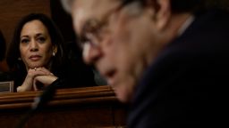 WASHINGTON, DC - MAY 1: U.S. Sen. Kamala Harris (D-CA) listens as U.S. Attorney General William Barr testifies before the Senate Judiciary Committee May 1, 2019 in Washington, DC. Barr testified on the Justice Department's investigation of Russian interference with the 2016 presidential election.  (Photo by Alex Wong/Getty Images)