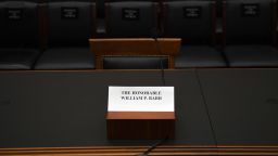 The seat for US Attorney General Bill Barr at the House Judiciary Committe room on Capitol Hill in Washingotn, DC, on May 2, 2019. - Barr has refused to testify before the committee hearing on his handling of the Mueller report, setting up a showdown that could see Democrats take legal steps to compel his appearance. Committee chairman Jerry Nadler said Barr had also refused to supply the panel with a full and unredacted copy of Special Counsel Robert Mueller's report on Russian meddling in the 2016 election and possible obstruction by President Donald Trump. (Photo by Jim WATSON / AFP)        (Photo credit should read JIM WATSON/AFP/Getty Images)