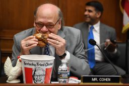US Congressman Steve Cohen, Democrat of Tennessee, eats chicken during a hearing before the House Judiciary Committee on May 2.