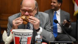 US Congressman Steve Cohen, Democrat of Tennessee, eats chicken as during a hearing before the House Judiciary Committee on Capitol Hill in Washington, DC, on May 2, 2019. - US Attorney General Bill Barr refused to testify before the committee hearing on his handling of the Mueller report, setting up a showdown that could see Democrats take legal steps to compel his appearance. (JIM WATSON/AFP/Getty Images)