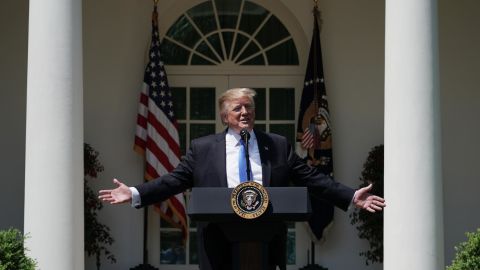 WASHINGTON, DC - MAY 02: U.S. President Donald Trump delivers remarks during a National Day of Prayer service in the Rose Garden at the White House May 02, 2019 in Washington, DC.  The White House invited leaders from various faiths and religions to participate in the day of prayer, which was designated in 1952 by the United States Congress to ask people "to turn to God in prayer and meditation." (Photo by Chip Somodevilla/Getty Images)
