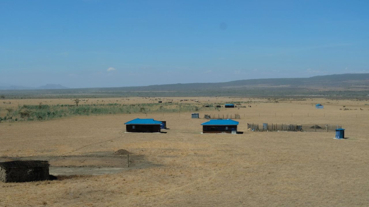 The new homes built for Maasari Mara who were relocated in order to make way for the Nairobi to Naivasha section of the trainline, which has yet to open.
