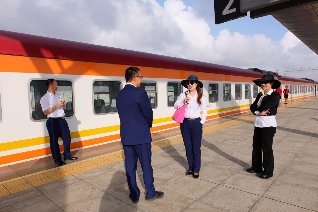 Chinese staff are visible at all stations along the railway line in Kenya.