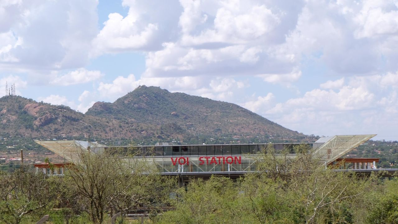 Voi's train station viewed from the outskirts of town. 