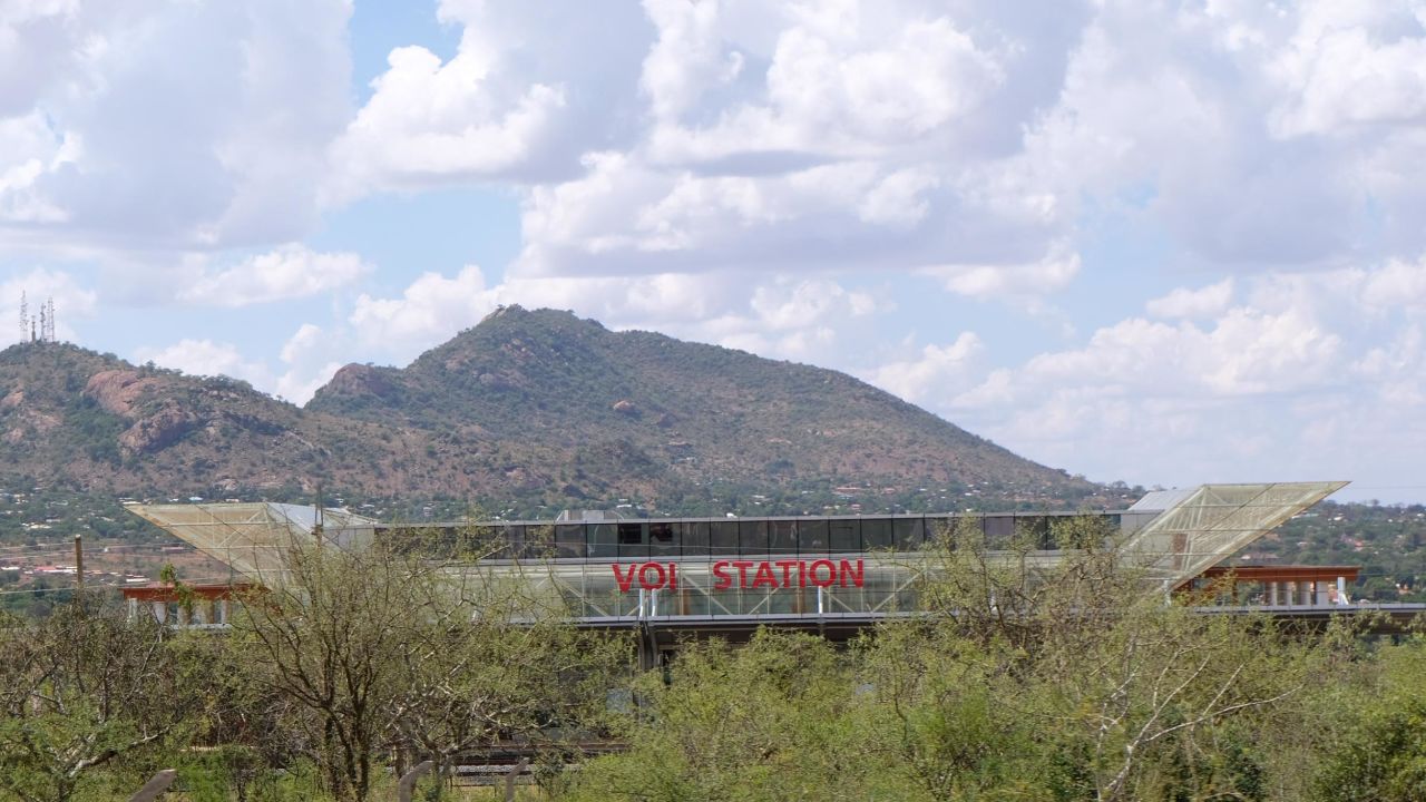 Voi's train station viewed from the outskirts of town.