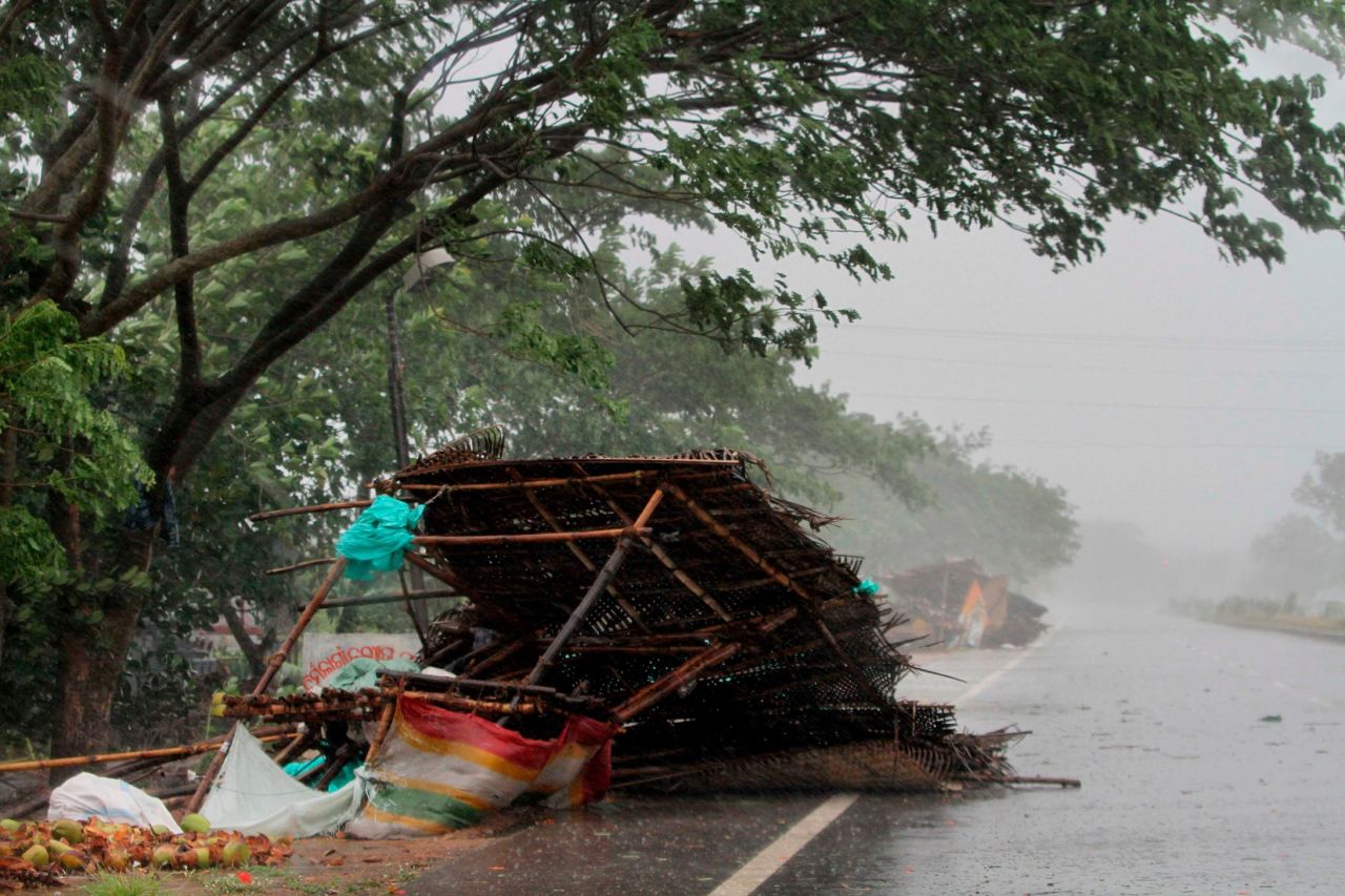 The storm's winds blew over this street stand near Puri.
