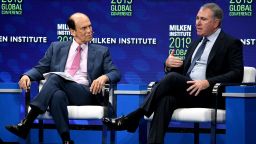 BEVERLY HILLS, CALIFORNIA - APRIL 29: Michael Milken and Ken Griffin participate in a panel discussion during the annual Milken Institute Global Conference at The Beverly Hilton Hotel  on April 29, 2019 in Beverly Hills, California. (Photo by Michael Kovac/Getty Images)
