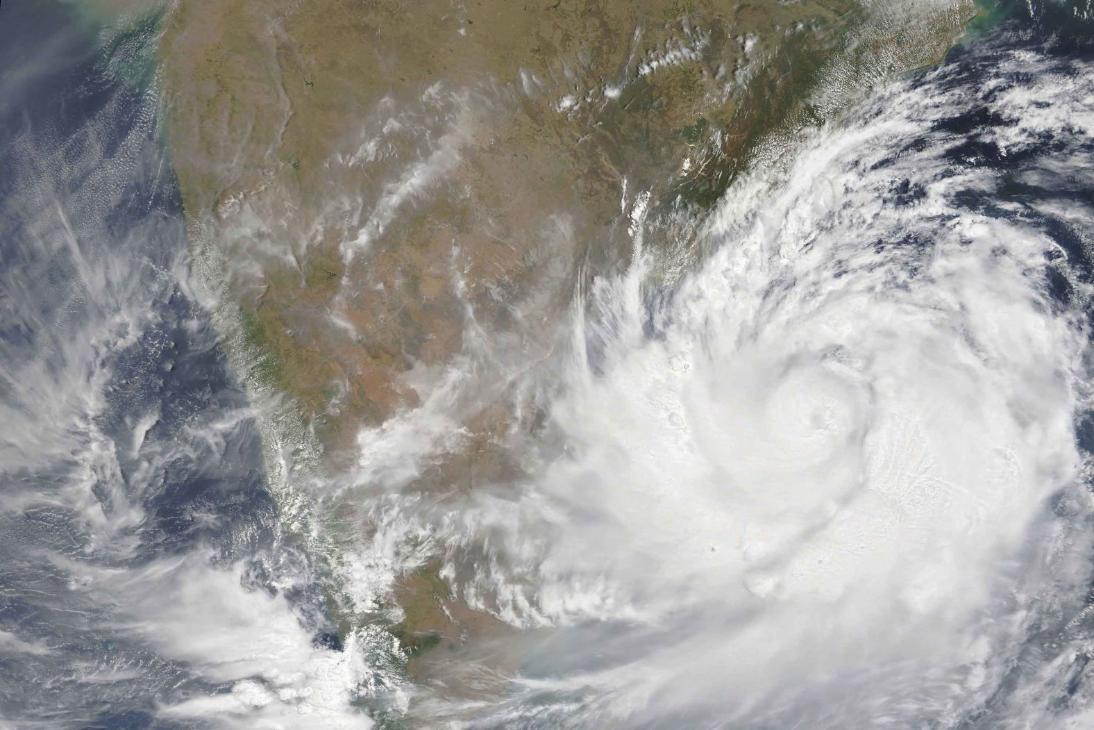 A satellite photo from NASA shows Fani as it approaches India's eastern coast on Wednesday, May 1.