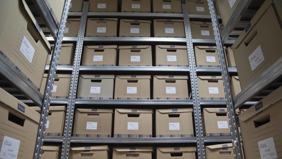 Documents taken from Syria's battle zones are stored in an air conditioned 'vault' in a secret European location.