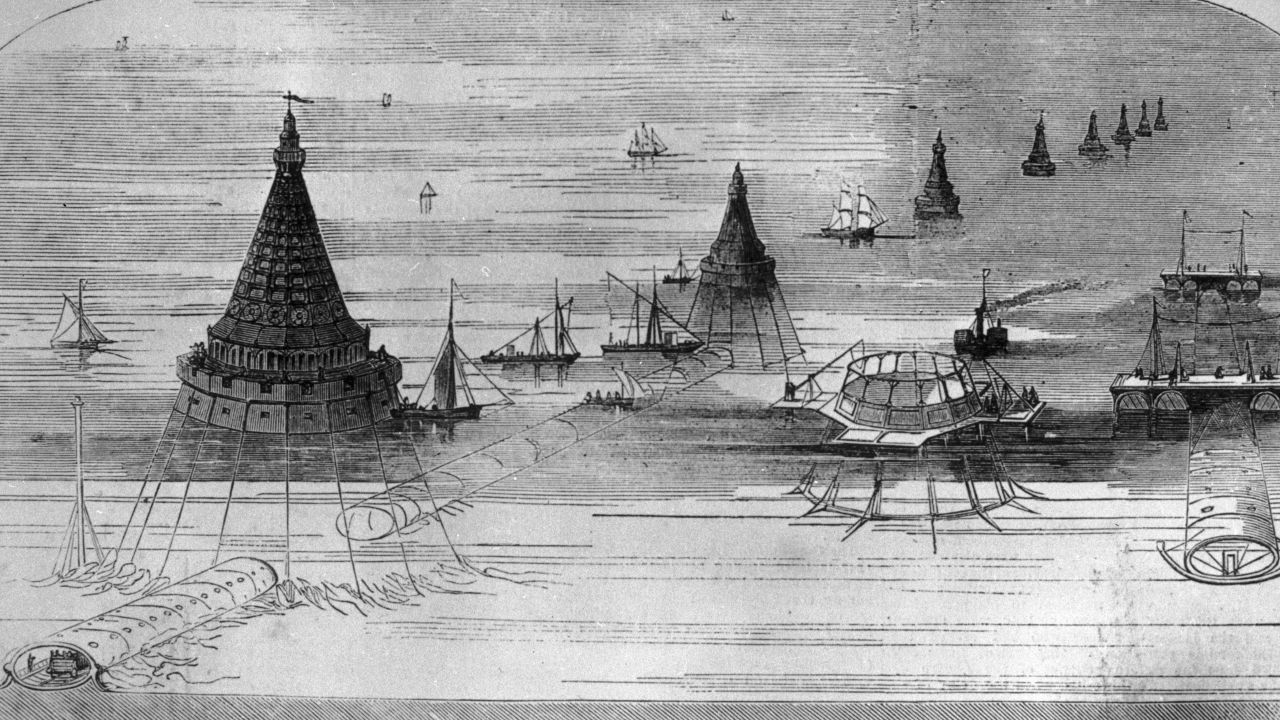 This design for a submerged railway linking France and England was drawn up in 1857.